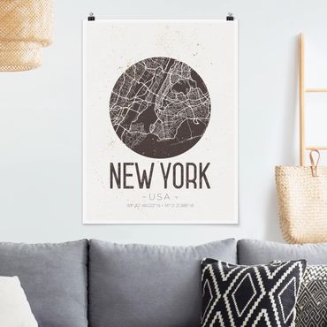 Poster cartes de villes, pays & monde - New York City Map - Retro