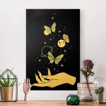 Tableau sur toile or - Magical Hand - Butterflies And Planets