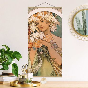 Tableau en tissu avec porte-affiche - Alfons Mucha - Flower