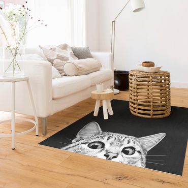 Vinyl Floor Mat - Laura Graves - Illustration Cat Black And White Drawing - Square Format 1:1