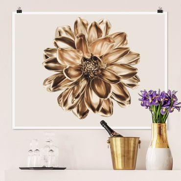 Poster - Dahlia Flower Gold Metallic