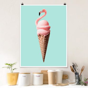 Poster animaux - Ice Cream Cone With Flamingo
