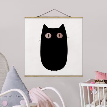 Tableau en tissu avec porte-affiche - Black Cat Illustration