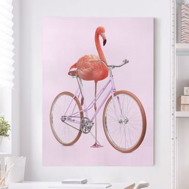 Impression sur toile - Flamingo With Bicycle
