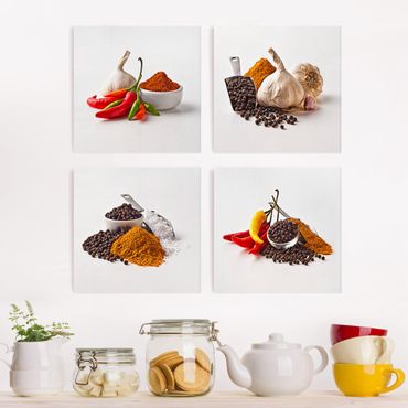 Impression sur toile 4 parties - Chili garlic and spices - Sets