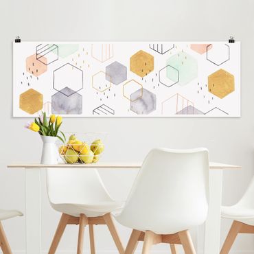 Poster panoramique abstrait - Hexagonal Scattering I