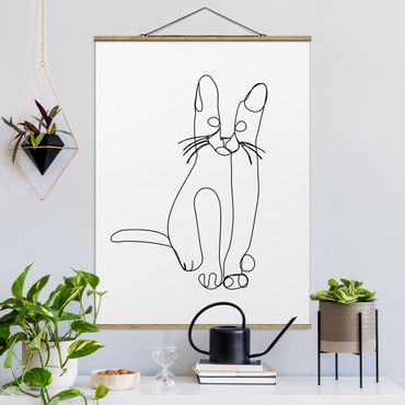 Tableau en tissu avec porte-affiche - Cat Line Art