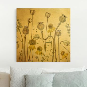 Tableau sur toile or - Poppy And Helenium