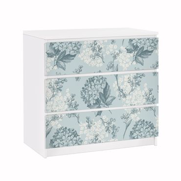 Papier adhésif pour meuble IKEA - Malm commode 3x tiroirs - Hydrangea Pattern In Blue
