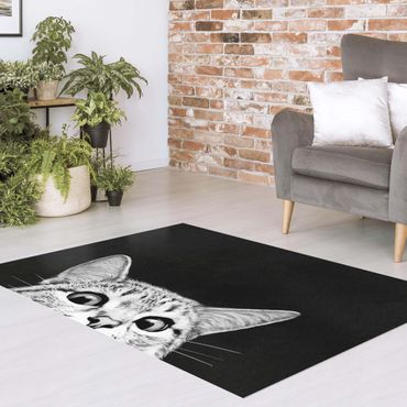 Vinyl Floor Mat - Laura Graves - Illustration Cat Black And White Drawing - Landscape Format 4:3