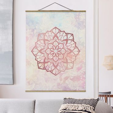 Tableau en tissu avec porte-affiche - Mandala Illustration Flower Rose Pastel
