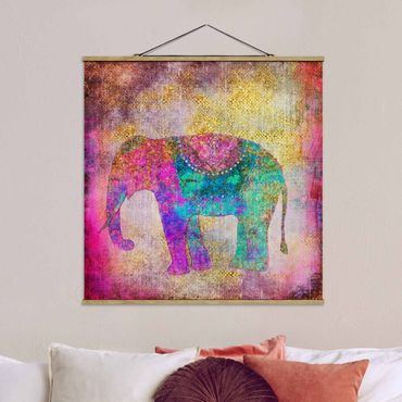 Tableau en tissu avec porte-affiche - Colourful Collage - Indian Elephant