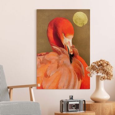 Impression sur toile - Golden Moon With Flamingo
