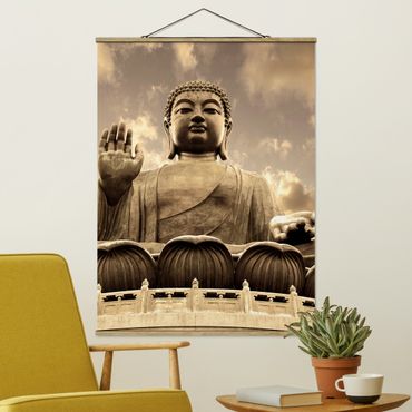 Tableau en tissu avec porte-affiche - Big Buddha Sepia