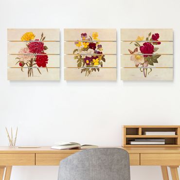 Impression sur bois - Pierre Joseph Redouté - Roses Cloves Pansies