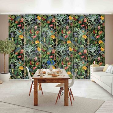 Panneau coulissant - Birds With Tropical Flowers