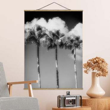 Tableau en tissu avec porte-affiche - Palm Trees Against The Sky Black And White