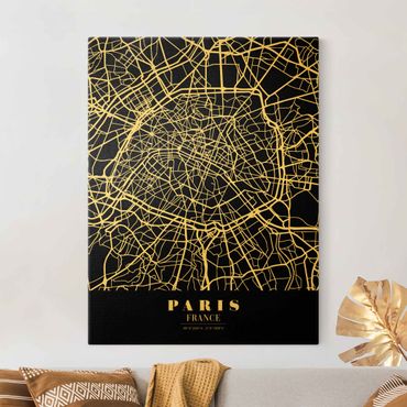 Tableau sur toile or - Paris City Map - Classic Black