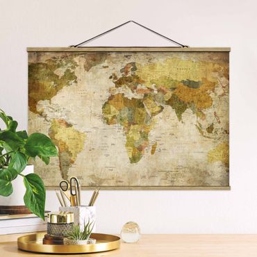 Tableau en tissu avec porte-affiche - World map