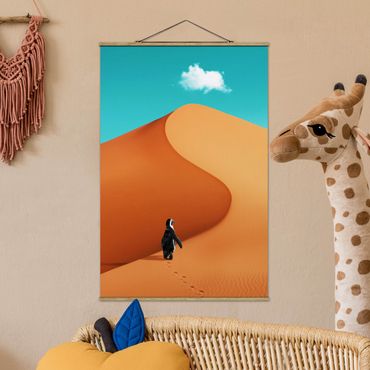 Tableau en tissu avec porte-affiche - Desert With Penguin
