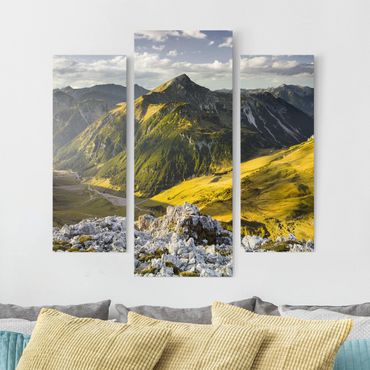Impression sur toile 3 parties - Mountains And Valley Of The Lechtal Alps In Tirol