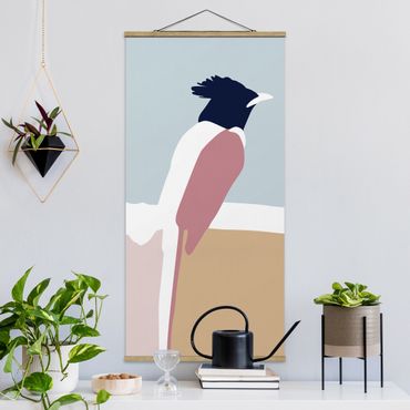 Tableau en tissu avec porte-affiche - Line Art Bird Pastel