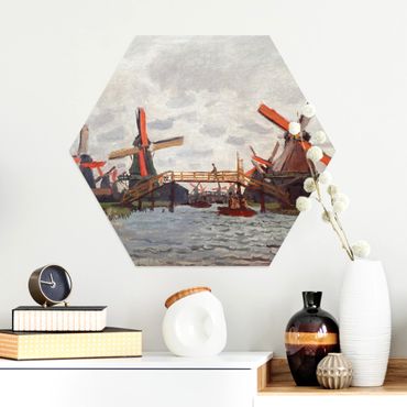Hexagone en alu Dibond - Claude Monet - Windmills in Westzijderveld near Zaandam