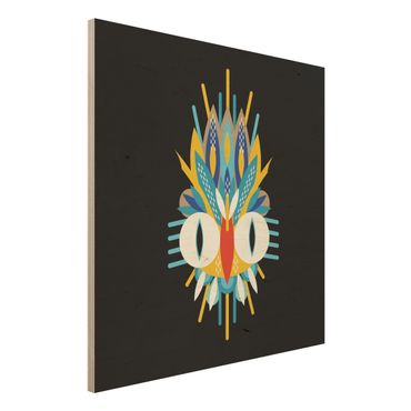 Impression sur bois - Collage Ethno Mask - Bird Feathers
