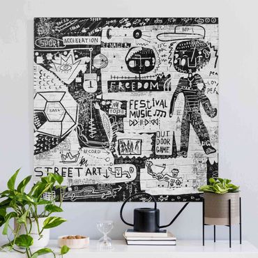 Tableau sur toile - Abstract Graffiti Art Black And White