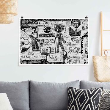 Poster reproduction - Abstract Graffiti Art Black And White