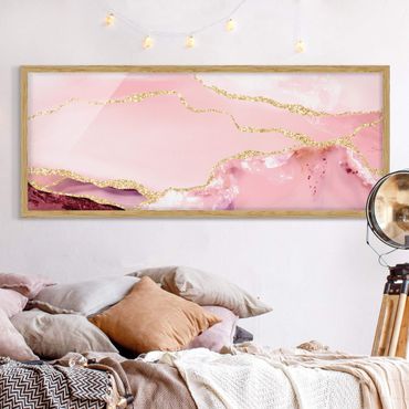 Poster encadré - Abstract Mountains Pink With Golden Lines