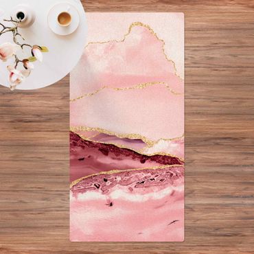 Tapis en liège - Abstract Mountains Pink With Golden Lines - Format portrait 1:2