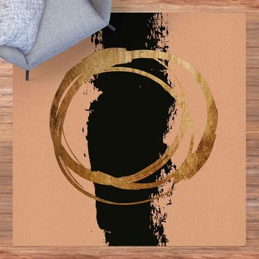 Tapis en liège - Abstract Shapes - Gold And Black - Carré 1:1