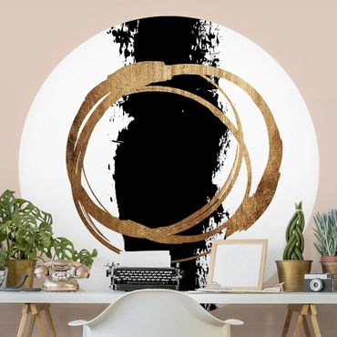 Papier peint rond autocollant - Abstract Shapes - Gold And Black
