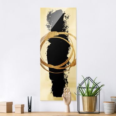 Tableau en verre - Abstract Shapes - Gold And Black - Format portrait