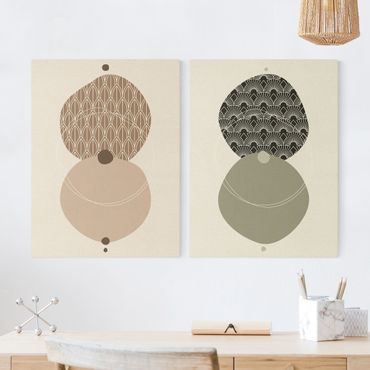 Impression sur toile - Abstract Shapes - Circles Beige & Green