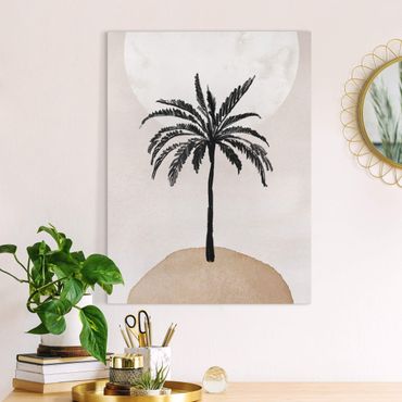 Tableau sur toile - Abstract Island Of Palm Trees With Moon - Format portrait 3:4