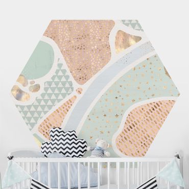 Papier peint hexagonal autocollant avec dessins - Abstract Seascape Pastel Pattern