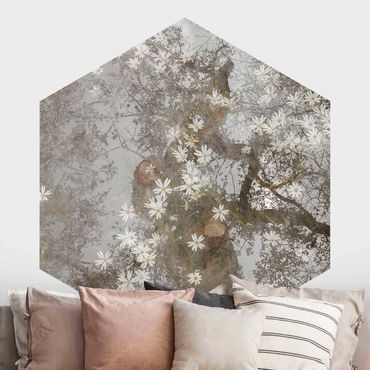 Papier peint panoramique hexagonal autocollant - Abstract Tree With Blossoms
