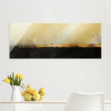 Tableau en verre - Abstract Golden Horizon Black And White - Panorama