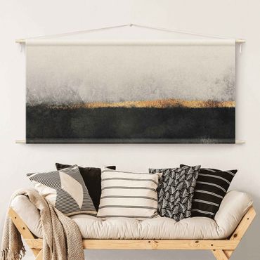 Tenture murale - Abstract Golden Horizon Black And White