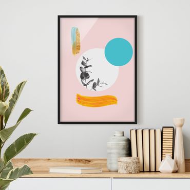 Framed poster - Abstract Pastel With Leaves And Dots