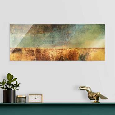 Tableau en verre - Abstract Lakeshore In Gold - Panorama