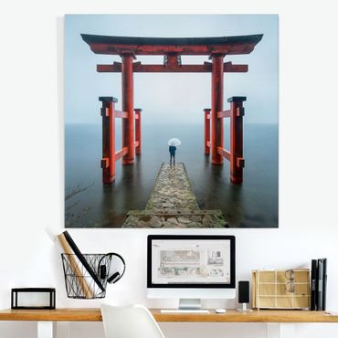 Impression sur toile - Red Torii At Lake Ashi
