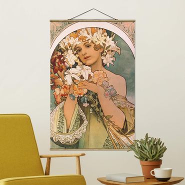 Tableau en tissu avec porte-affiche - Alfons Mucha - Flower