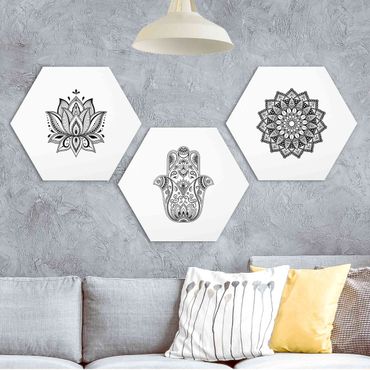 Hexagone en forex - Mandala Hamsa Hand Lotus Set On White