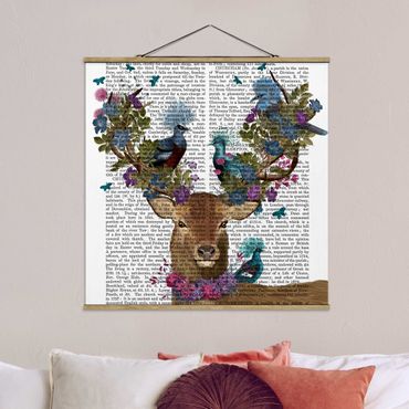 Tableau en tissu avec porte-affiche - Fowler - Deer With Pigeons