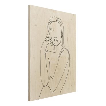 Impression sur bois - Line Art Pensive Woman Black And White