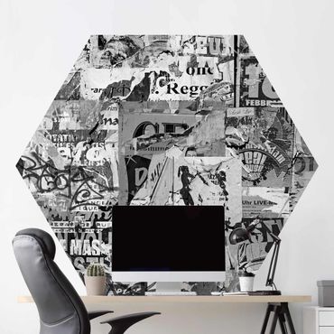 Papier peint panoramique hexagonal autocollant - Old Billboard II Black And White