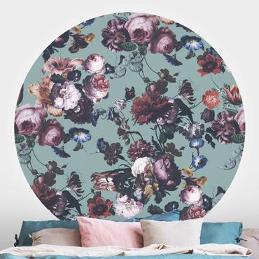 Papier peint rond autocollant - Old Masters Flowers With Tulips And Roses On Blue